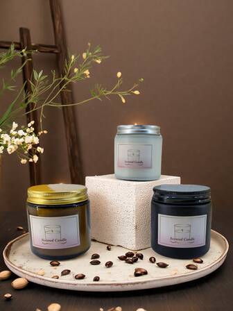 1pc Essential Oil Scented Candle, Glass Jar With Metal Lid, Helps Sleep, Creates Romantic Ambiance, Room Decor, Wedding Gift, Wedding Favor, Home Decor, Birthday Decor, Suitable For DIY Gifts, Home Decor, Fireplace, Living Room, Central Decor, Office, Friend Gifts, Women Gifts