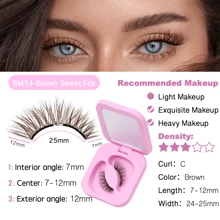 1对柔软磁性假睫毛，狐狸眼造型，卡通风格，柔软磁性假睫毛套装，自然妆效，纤长蓬松，带佩戴夹，高品质单根假睫毛，可重复使用。 - 眼尾拉長款 - 查看 12