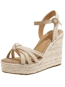 2026 New Summerbreak Platform Sandals For Women Summer Braided Strap Adjustable Buckle Thick Bottom Lightweight Apricot Beach Outfits Ladies Shoes - 杏色 - 查看 6