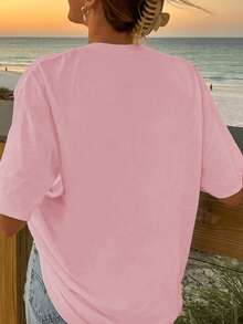 CONJUNTO SHORT ROSA RALLADO CON DISEÑO DE AMAR IDEAL PARA PLAYA O VERANO - Rosa - Ver 2