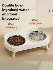 Elevated Stainless Steel/Plastic Pet Bowls Set With Stand, Dual Bowls For Small Dogs And Cats, With Splash Guard - Pet Feeder