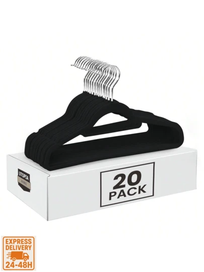 Utopia Home 20-Pack Velvet Hangers [ EXPRESS DELIVERY ] – Heavy-Duty Non-Slip Clothes Hangers With 360° Swivel Hook, Premium ABS Core & Soft Velvet Surface For Coats, Jackets, Suits, Dresses, Shirts & Pants, Ultra-Slim Profile To Maximize Closet Space, Durable 10 Lb Weight Capacity, Elegant Finish To Prevent Creasing & Slippage, Set Of 20 Multifunctional Velvet Hangers For Home, Office, Boutique & Retail Wardrobes