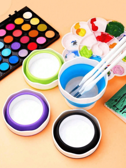 1pc Foldable Silicone Art Brush Holder Wash Bucket For Cleaning & Rinsing Paint Brushes, Compact & Portable