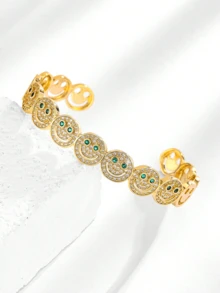 1 pieza Decoración con baño de cobre con cara sonriente y circonita cúbica, adecuada para fiestas y reuniones