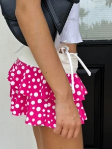 Layered Ruffle Mini Skirt For Women Summer Y2K Dots/Stripe/Heart Print/Solid Color Low Rise A-Line Tiered Short Skirts Party Club Beach Boho Skater Skirts - Màu đỏ tím - Xem 6