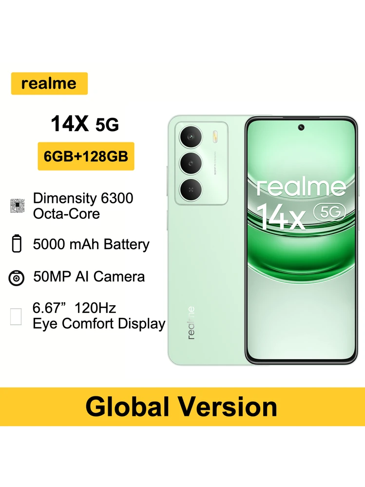 Realme 14X 6GB+128GB AI 5G LTE、グローバルバージョン、SIMフリー