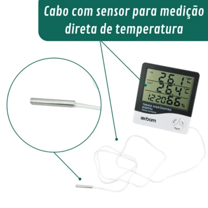 Termo Higrômetro Digital Medidor Temperatura Umidade Ambiente Relógio Termômetro Alimento Chocadeira