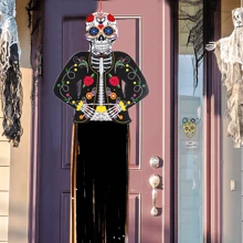 2pcs Mexican Day Of The Dead Skeleton Bride & Groom Paper Hanging Decor With Tassels, Halloween Holiday Home Garden Spooky Funny Decoration