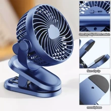 Portable Clip On Fan USB Rechargeable 3 Speeds Table Desk Air Cooling Small Fans,Holiday Essentials,Portable Fan,Hand Fan,Mini Fan,Pram Fan,Handheld Fan For Summer - Blue - View 3