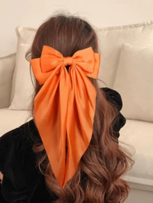 1pc Large Bow Hair Clip, Elegant Orange Bowknot Hair Accessory For Women, Halloween Pumpkin Orange, Unique Style, Halloween Party, Hair Clip, Hair Claw, Hair Pin, Hair Barrette, Hair Ornament, Head Accessories, Hair Accessories For Women, Hairpin,Summer,Holiday,Travel - Orange - View 4