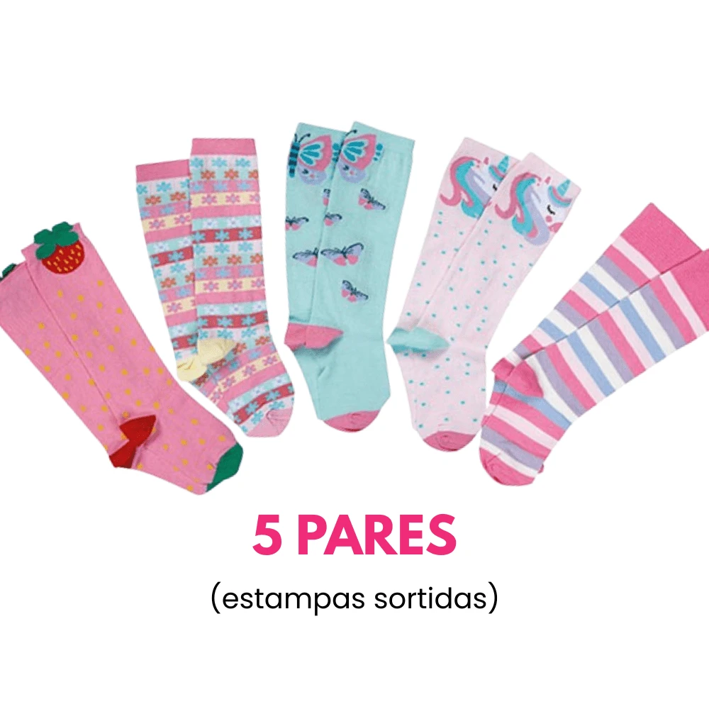 Children's Socks Kit Girl 3/4 Cotton Long Shaft Galochita Colorful Striped Women's Fashion Thick - 5 什錦 - 查看 1