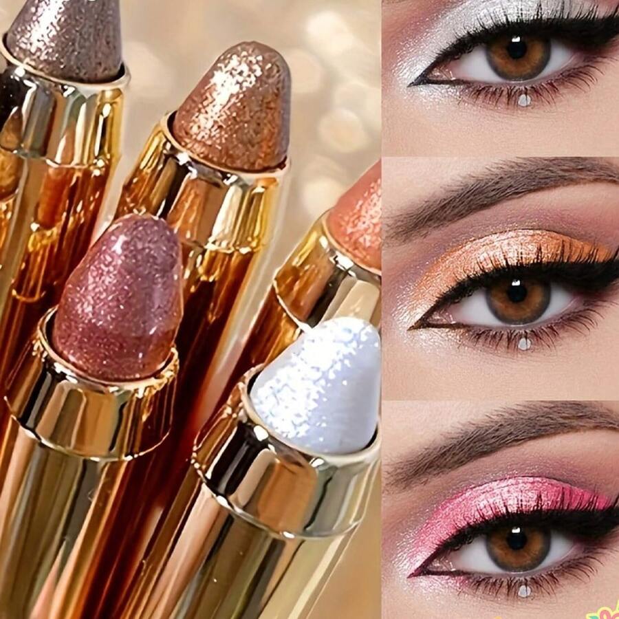6 Highlighter Eyeshadow Pencils, Glitter Sequins, Contour Double-Ended Eyeshadow Sticks, Lazy Eyeshadow Makeup