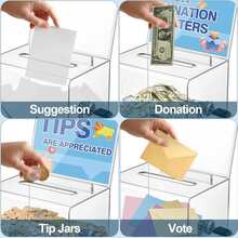 1pc Clear Donation Box With Lock, Ballot Box With Sign Holder, Fundraising Suggestion Box, Tip Jar With Slot For School, Conference, Party Event, Carnival Prize Ticket Collection Box (6.29" L X 4.72" W X 8" H) - Multicolor - View 5