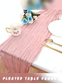 1 Piece Pink Pleated Table Runner, Foldable Solid Color Tablecloth, Pink-Themed Birthday & Wedding Decoration, Holiday Home & Party Table Arrangement, Gift For New Year, Christmas, Halloween And Other Festivals, Suitable For Weddings / School Homecoming Ceremonies, Christmas Decoration, Halloween, Father's Day