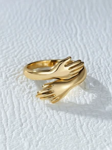 1pc 18k Gold Plated Adjustable Palm Design Hug Ring, Stainless Steel Chunky Jewelry For Women