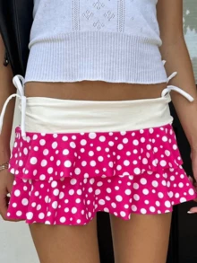 Layered Ruffle Mini Skirt For Women Summer Y2K Dots/Stripe/Heart Print/Solid Color Low Rise A-Line Tiered Short Skirts Party Club Beach Boho Skater Skirts - Màu đỏ tím - Xem 5