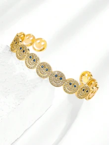 1 pieza Decoración con baño de cobre con cara sonriente y circonita cúbica, adecuada para fiestas y reuniones