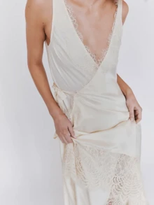 Chic Lace Patchwork Dress – Effortlessly Stylish, Perfect For Summer Parties  Date Nights  Design With Elegant Details - trắng - Xem 2