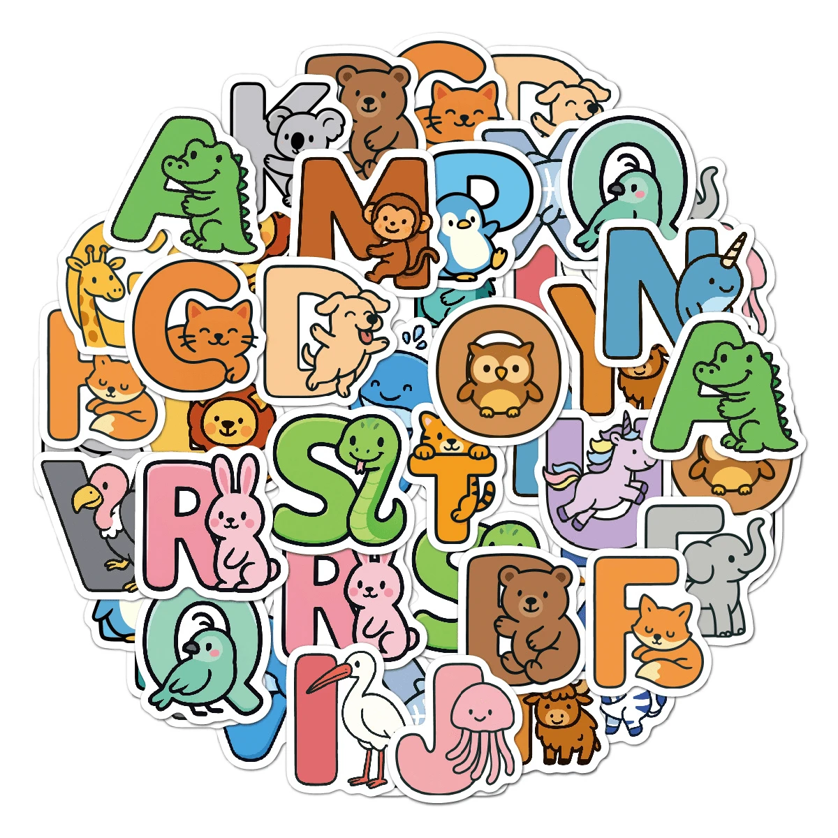 52pcs Animal Alphabet Stickers, Suitable For Stationery, Creative Products, Water Bottles, Toys, Spelling & Writing