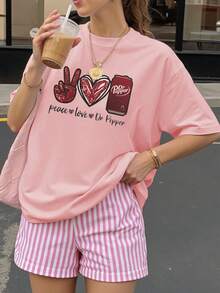 CONJUNTO SHORT ROSA RALLADO CON DISEÑO DE AMAR IDEAL PARA PLAYA O VERANO - Rosa - Ver 1