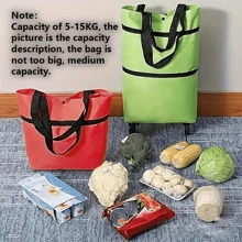 2 In 1 Lightweight Foldable Shopping Cart, Foldable Cart With Wheels, Reusable Shopping Bag, Unisex Travel Bag, Home And Kitchen Supplies, Portable Rolling Shopping Bag With Wheels, Waterproof Trolley. - Multicolor - View 5