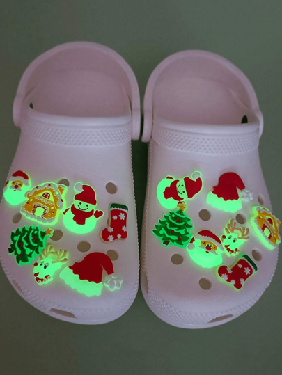 Christmas Gift Glow-In-The-Dark Shoe Charms, Santa Claus Shoe Charms That Glow In The Dark, 7pcs Set
