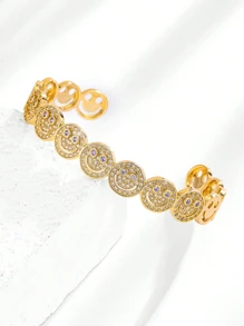 1 pieza Decoración con baño de cobre con cara sonriente y circonita cúbica, adecuada para fiestas y reuniones