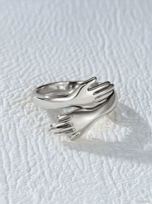 1pc 18k Gold Plated Adjustable Palm Design Hug Ring, Stainless Steel Chunky Jewelry For Women