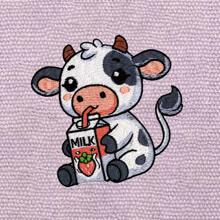 Parche de vaca bebiendo leche de 3.5 pulgadas, parche de hierro de vaca de color frío - Parche de hierro bordado/Parche cosido para mochila (que te brinda efectos visuales inesperados)