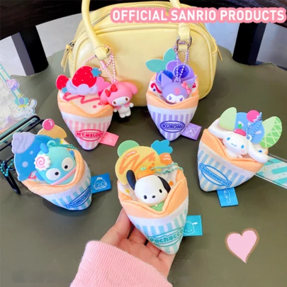 Sanrio Series Dilicious Crepe Series Keychains, Detachable Character Figurines (My Melody/Kuromi/Cinnamoroll/Pochacco/Hangyodon), Kawaii Dessert-Inspired Crepe-Shaped Bag Charm, Cute Cartoon Merced Pendant, Soft Plushapet, for Softkift, Softu Pluss, Softn Plushet, Soft Plushetn, Softu Plus S for Daily Bag Decoration, Birthday/Holiday Presents & Kawaii Aesthetic Accessorizing