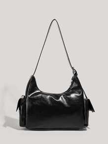 Y2K Style Retro Fashion PU Leather Multi-Pocket Shoulder Hobo Bag, Perfect For Commuting And Daily Outfits - Black - View 4