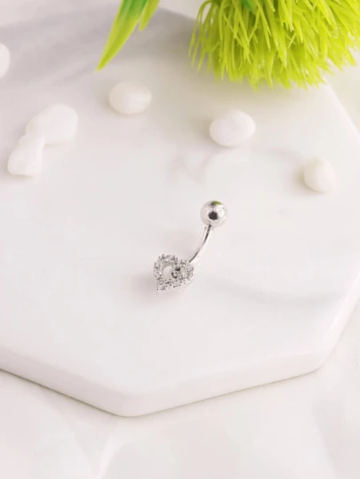 1 pieza Anillo de ombligo con forma de corazón de circonita cúbica, joyería de perforación corporal, regalo del Día de San Valentín
