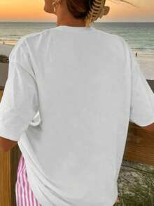 CONJUNTO SHORT ROSA RALLADO CON DISEÑO DE AZUCENA FLOR IDEAL PARA PLAYA O VERANO - Blanco - Ver 2