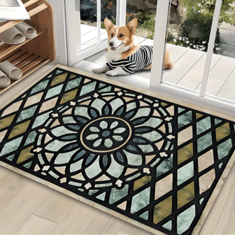 1 st. abstrakt blommönster tryckt kiselgelmatta, lätt att rengöra, 3D-tryckt rektangel, lämplig för entré, vardagsrum, kök, sovrum, hall, badrum, tvättstuga - polyestermatta, lämplig för inomhus- och utomhusinredning