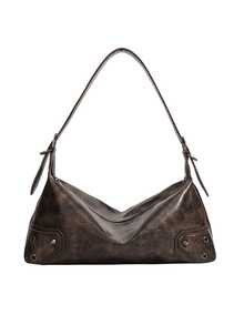 这款纯色PU皮革包采用时尚复古的英伦图案设计，兼具Y2K机车风单肩包/腋下包的时尚感，非常适合女孩、女士、学生、年轻职业人士、上班族、通勤和学校郊游。 - 棕色 - 查看 2