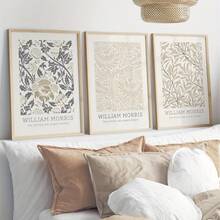 3 Pieces Of William Morris Floral Canvas Wall Art Set, Beige Retro Decoration, Optional Wooden Frame Retro Poster, Suitable For Living Room, Bedroom, Home Office - Neutral Home Decoration Gift - Multicolor - View 15