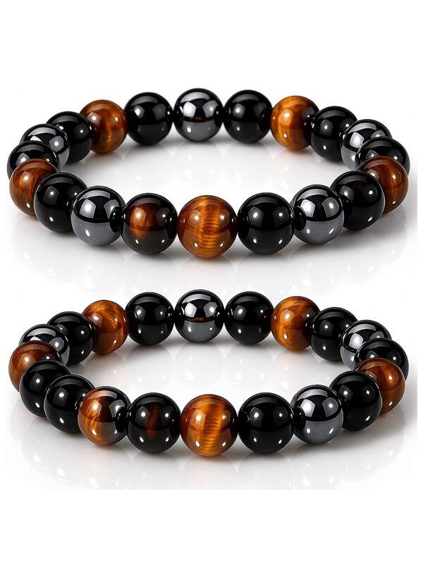 Yanxyad Schwarze Obsidian Hämatit Edelstein Armbänder - Tiger Auge Perlen Stein Set für Männer Frauen Kristall Edelstein Armband als Geschenk