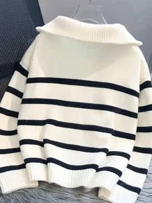 Nouveau pull femme à col rond rayé pour l'automne/hiver, un design simple et tendance, top à manches longues