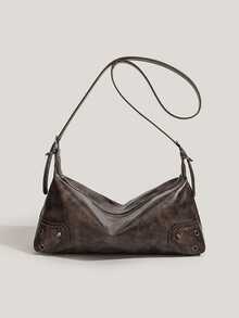 这款纯色PU皮革包采用时尚复古的英伦图案设计，兼具Y2K机车风单肩包/腋下包的时尚感，非常适合女孩、女士、学生、年轻职业人士、上班族、通勤和学校郊游。 - 棕色 - 查看 5