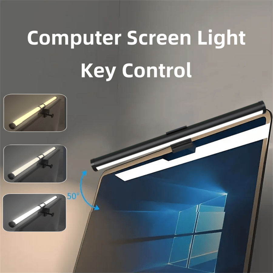 1 pieza Luz para monitor de computadora, lámpara de escritorio con alimentación USB, luz de escritorio para el hogar y oficina, con brillo y temperatura de color ajustables, adecuada para portátiles, salas de juegos, diseño sencillo, lámpara de escritorio liviana para el escritorio, luz de estudio para dormitorio de estudiantes