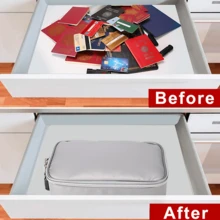 Bolso de mano organizador resistente al fuego para pasaporte, ID, efectivo, artículos pequeños, llaves, tarjetas bancarias, bolsa de almacenamiento de viaje portátil, bolsa de almacenamiento de baterías - Colección de bolsas organizadoras de ID de temporada escolar pequeña, resistente al fuego - Plateado - Ver 6