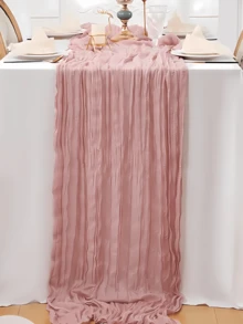 1 Piece Pink Pleated Table Runner, Foldable Solid Color Tablecloth, Pink-Themed Birthday & Wedding Decoration, Holiday Home & Party Table Arrangement, Gift For New Year, Christmas, Halloween And Other Festivals, Suitable For Weddings / School Homecoming Ceremonies, Christmas Decoration, Halloween, Father's Day