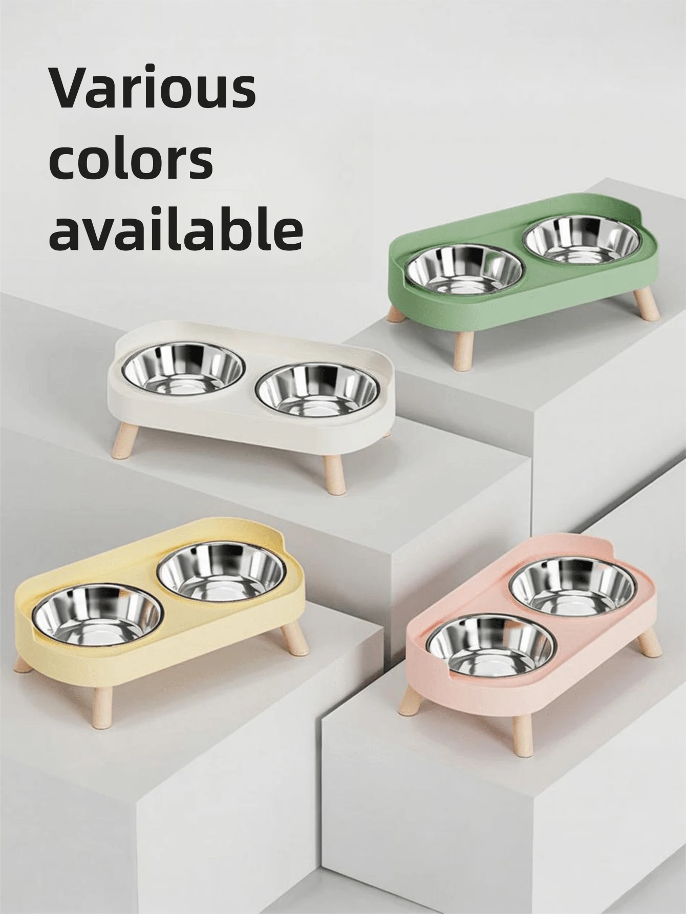 Elevated Stainless Steel/Plastic Pet Bowls Set With Stand, Dual Bowls For Small Dogs And Cats, With Splash Guard - Pet Feeder