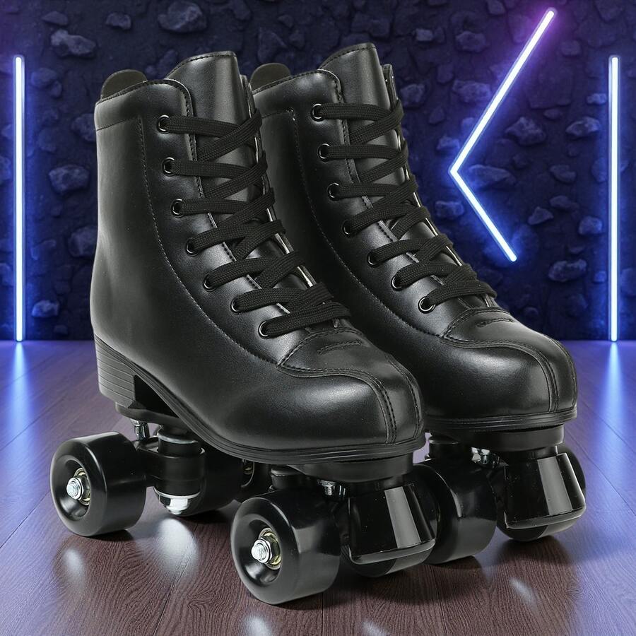 Milky Way Men's And Women's Roller Skate Shoes PU Leather High Top Shoes Classic Double Roller Skate Shoes Quad Roller Skate Shoes Men Ladies Neutral Roller Skate Shoes - 黑色黑輪 - 查看 1