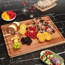 1 tocător extra gros și durabil cu canelură pentru suc, tavă multifuncțională din lemn de salcâm - platou elegant din lemn pentru fructe, legume, brânză, pâine, ceai, cafea și articole esențiale pentru micul dejun, accesoriu esențial de bucătărie - Maro - Vizualizare 4