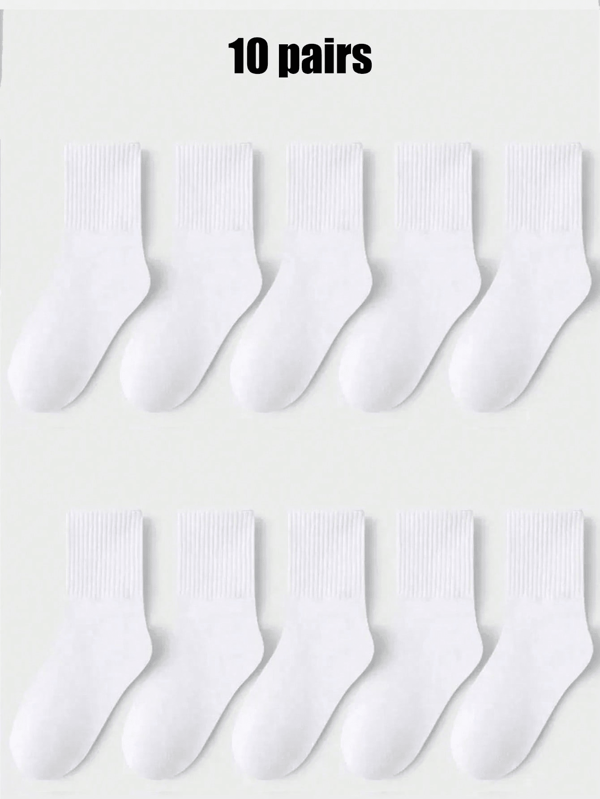 20 Pairs Mixed Style Random Delivery Men's Socks, Simple Solid Color Socks, American Towel Bottom Thickened Absorbent Everyday Wear Running Sports Men Mid-Calf Socks, Can Be Couples Style (Black + White Quantity Randomly Matched)