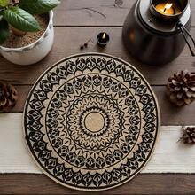 4 Stücke/6 Stücke/8 Stücke runde Tischsets, Leinen-Farbe Kaffee-Hintergrund mit schwarzem Blumen-Siebdruckdesign, hitzebeständig, rutschfest, isoliert, strapazierfähige Leinen-Gewebe Tischsets, 38 cm x 38 cm Halloween Glocken Muster, ideal für Restaurant-Eröffnung, Schlafzimmer-Schreibtisch-Dekoration, Hochzeitstisch-Dekoration, Geschirr-Schutz, Tischplattenschutz, geeignet für Küche, Esszimmertisch, Innen- und Außenbereich