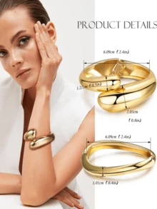 Yanxyad 女士粗金袖口手镯黄金个性手镯套装臂袖上臂朋克珠宝女士粗金手镯手镯厚袖口大号个性套装女士金手镯粗手镯 - 金色 - 查看 3