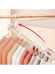 11-Hole Collapsible Clothes Hanger Organizer, Multi-Functional Non-Slip Plastic Portable & Wall-Mountable Closet Storage System, 3.2 Cubic Feet Enclosed Storage Capacity - Lightweight (1pc)Bedroom,Organizer,Organiser,Home Storage,White T Shirt Women,Black Pants Women Bathroom Bathroom Accessories Bathroom Tools
