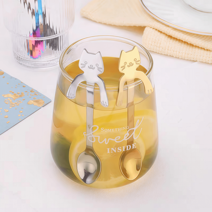 1pc Good-Looking And Easy-To-Use Cute Kawaii Cat Spoon: Stainless Steel Coffee Drinking Tool, Random Color